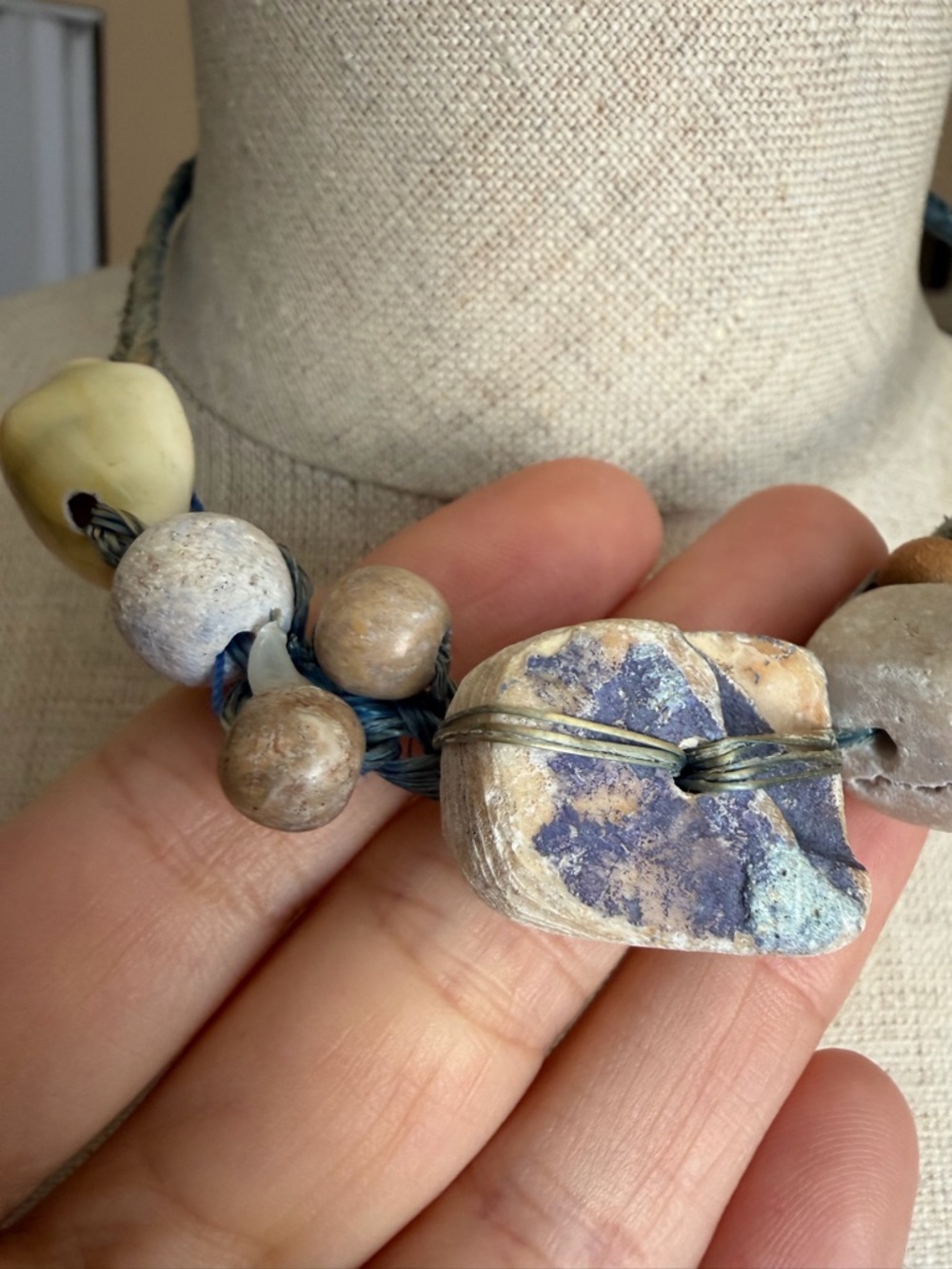 Artisan Bohemian Blue Stone Shell Necklace - Picture 5 of 16